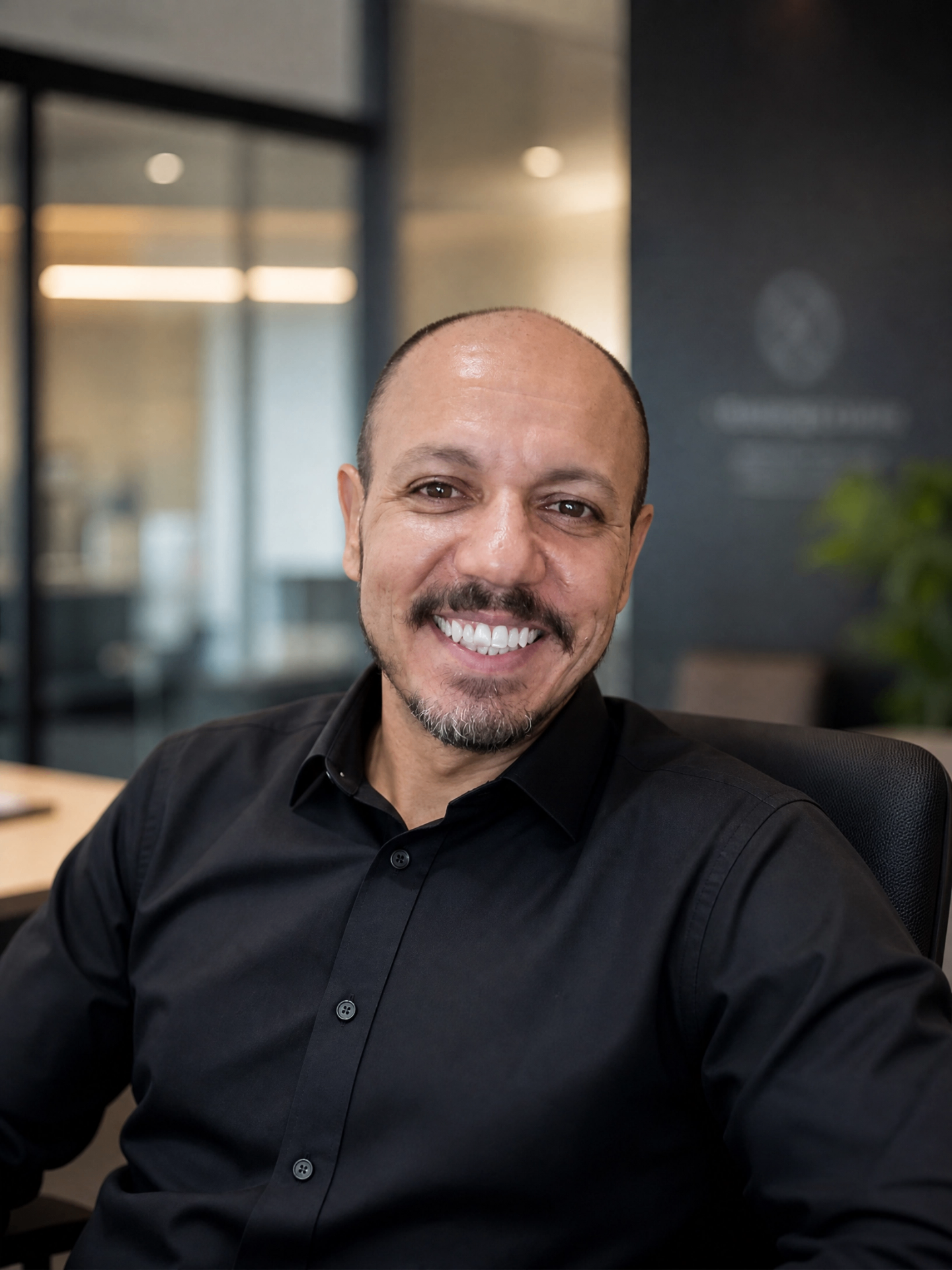 Tom Voolpe, hipnoterapeuta clínico, sorrindo em consultório